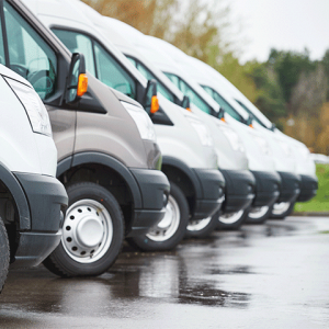 Fleet of vans lined up